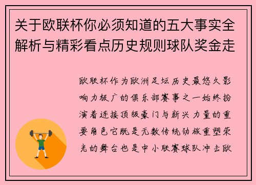关于欧联杯你必须知道的五大事实全解析与精彩看点历史规则球队奖金走势 关于欧联杯你必须知道的五大事实全解析与精彩看点历史规则球队奖金走势